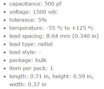 KEC 500pf Silver Mica capacitor 5% 1500V