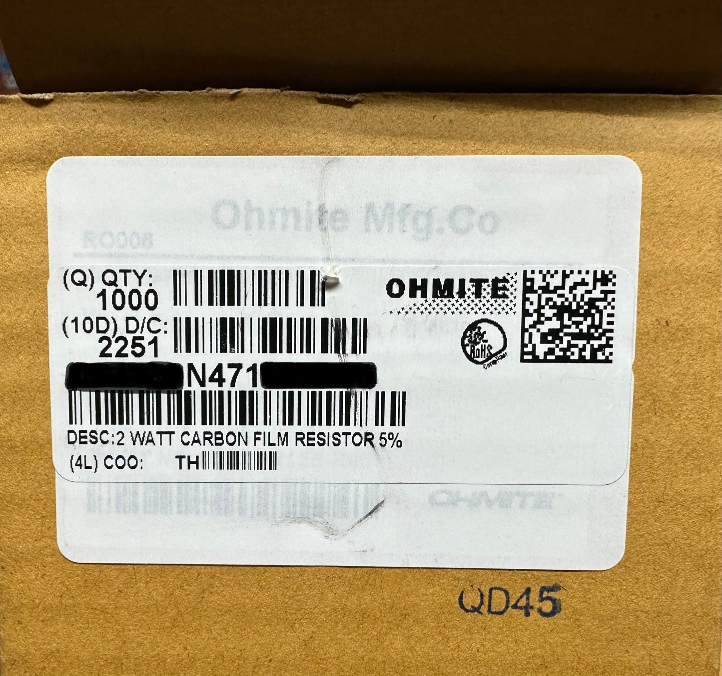 2 Watt OHMITE "Little Rebel " Carbon Film resistors