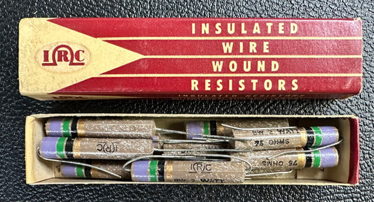 1940s IRC 75 OHM 2 Watt 5% Wire Wound resistors - box of 10 pieces - n.o.s.