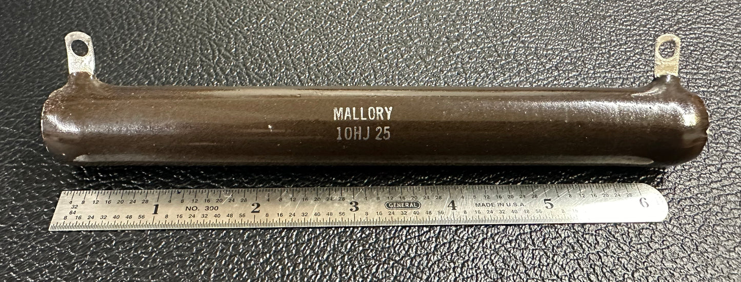 1960s Ohmite/Mallory 25 Ohm 100W wirewound resistor