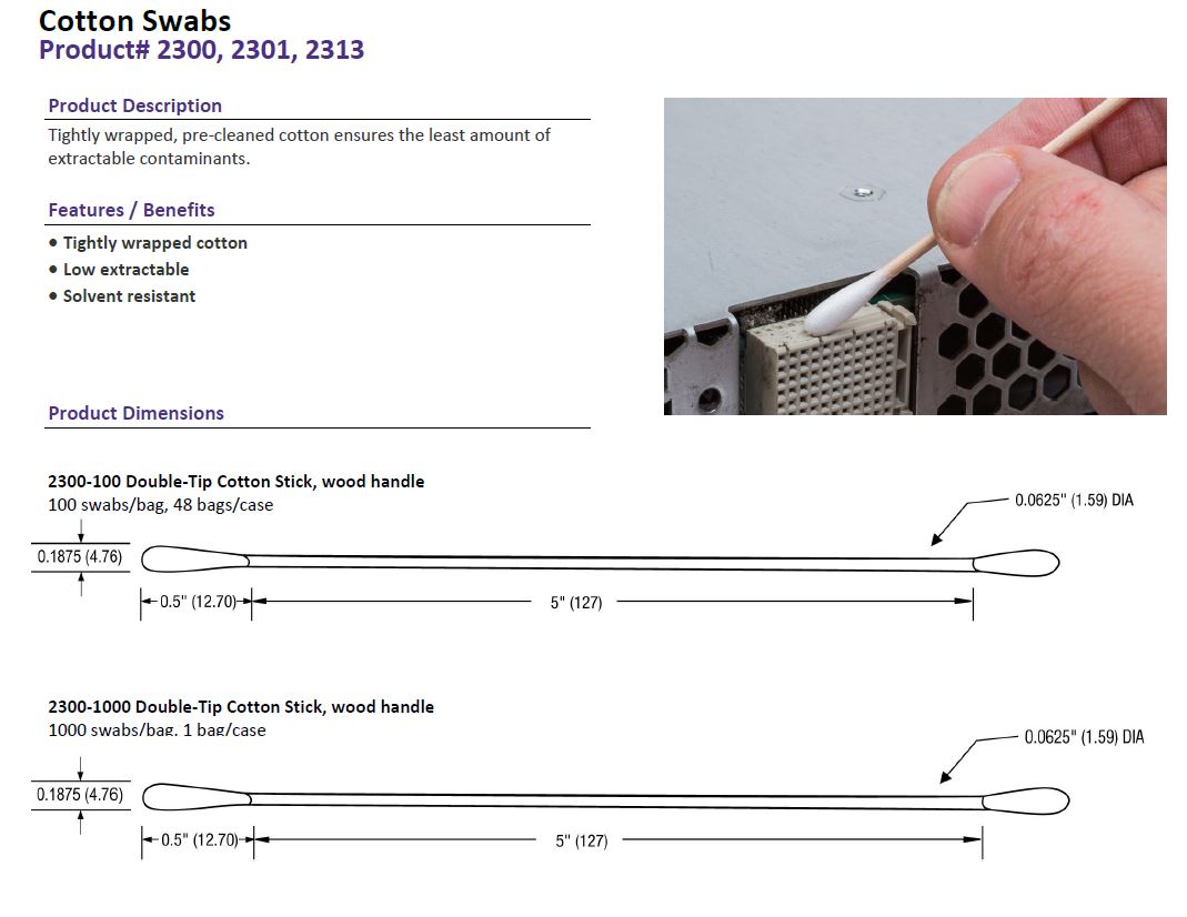 Tech Spray 6" cotton swabs $4.99 for 100 - .05 each